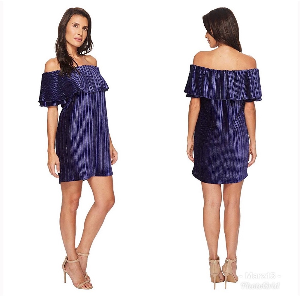 Sanctuary Zodiac Blue Velvet Off-the-Shoulder Shift Dress - S